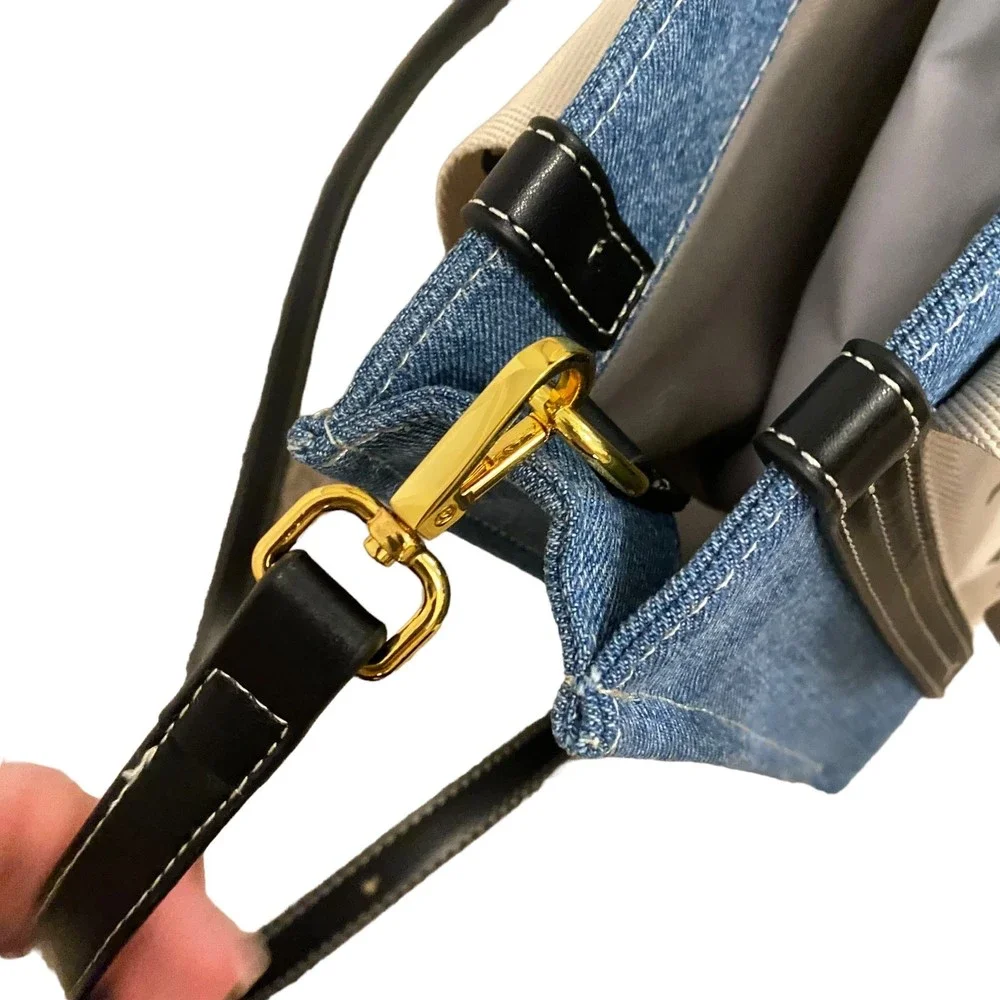 Denim Blue and Cream Tote Bag - Picture 2 of 6